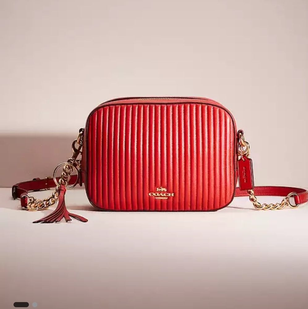 Authentic COACH Quilted Leather Camera Crossbody Shoulder Bag Jasper Red